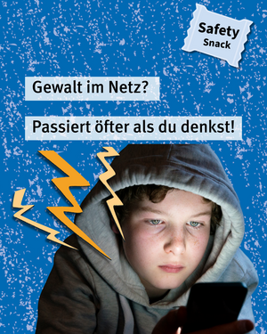 Safety Snack: Gewalt im Netz? Passiert öfter als du denkst! Bild von Jungem der betroffen auf sein Smartphone schaut