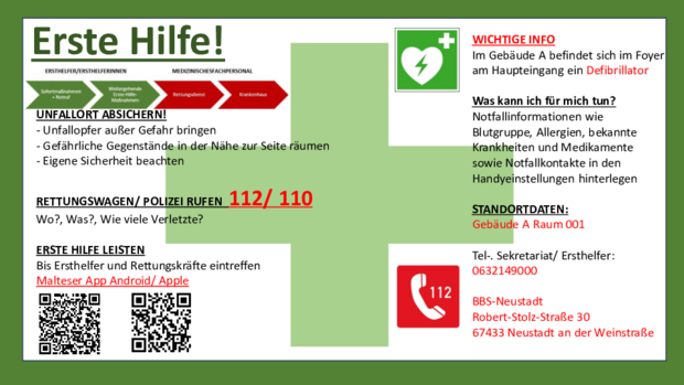 4. Platz: Erste-Hilfe-Plakat, Berufsbildende Schule Neustadt an der Weinstraße