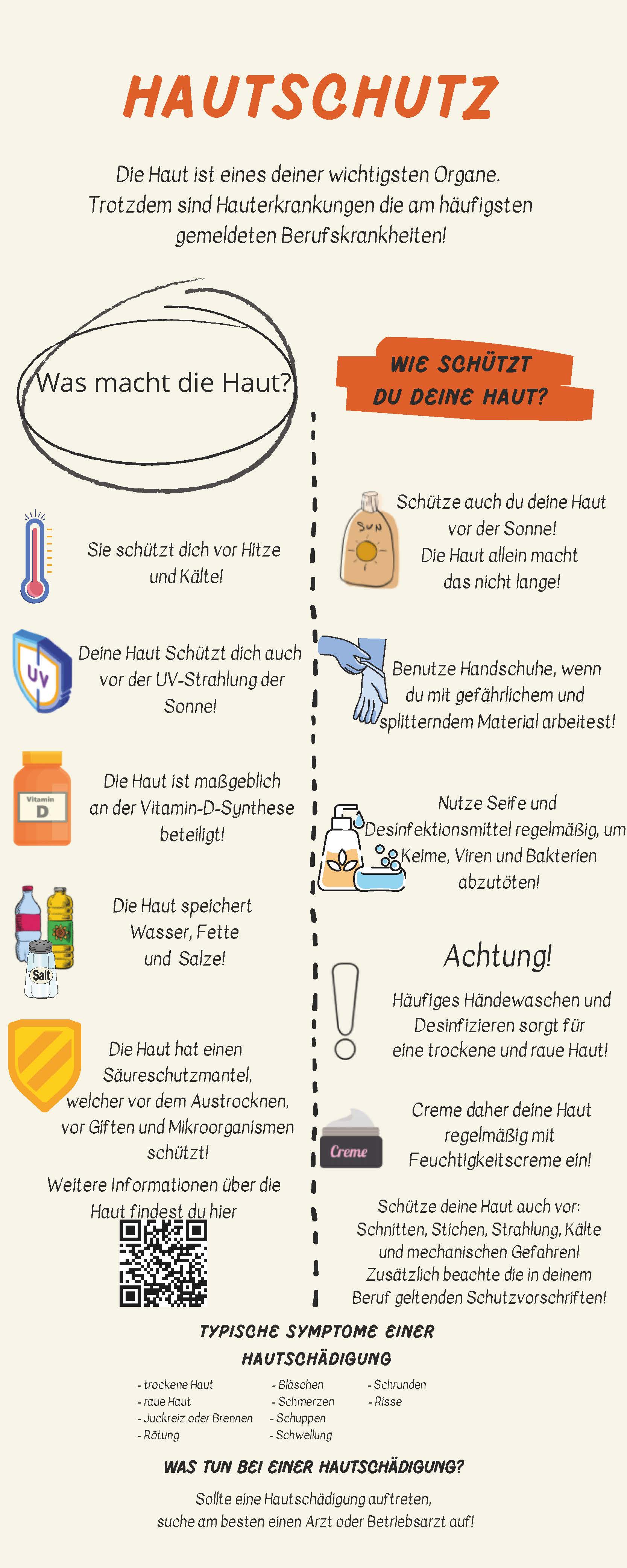 Das Poster beantwortet mit Antworten relevante Fragen rund um das Thema "Hautschutz".